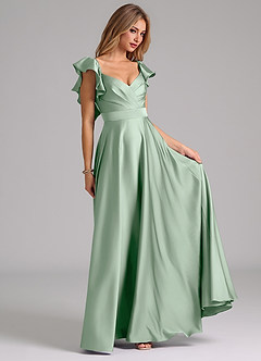 Azazie Leilani Bridesmaid Dresses Agave A-Line Ruched Stretch Satin Dress image4