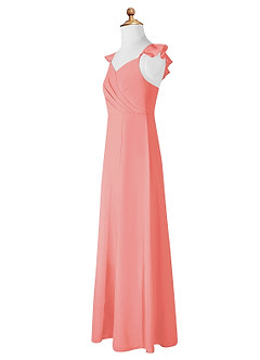 Azazie Amada Junior Coral A-Line Ruched Chiffon Dress image7