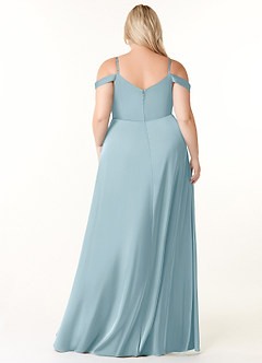Azazie Ocean Bridesmaid Dresses Moody Blue A-Line V-Neck Pleated Stretch Satin Dress image7