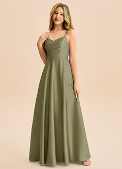 Azazie Rumi Junior Vestido de Pistacho de Satén Elástico de Corte en A con Plisado image3