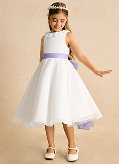Azazie Dani Flower Girl Dresses Ivory Lilac A-Line Bow Chiffon Dress image1