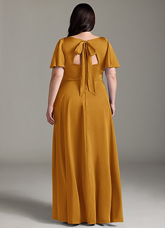 Azazie Kimber Bridesmaid Dresses Butterscotch A-Line Ruched Stretch Satin Dress image8