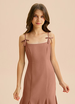 Azazie Evey Junior Abito Sirena in Chiffon Plissettato Bronzo image6