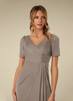 Azazie Bessie Kleider für die Brautmutter A-Linie Plissee Gittergewebe Kleid Taupe image6
