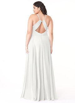 Azazie Avelina Robes de demoiselle d'honneur Robe Trapèze en Mousseline de soie Col V plissé Blanc image2
