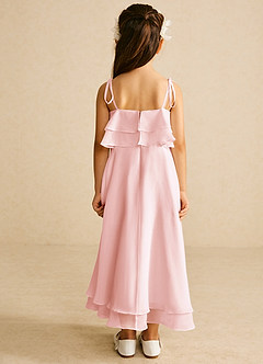 Azazie Temi Flower Girl Dresses Blushing Pink A-Line Spaghetti Strap Chiffon Dress image5
