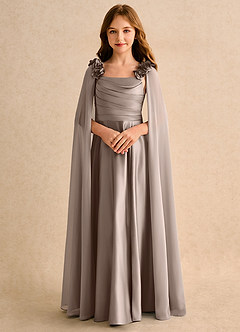 Azazie Rosita Girls Formal Blumenmädchenkleider A-Linie Plissee Matte Satin Kleid Taupe image5
