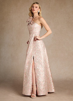 Azazie Easton Mother of the Bride Dresses Dusty Rose A-Line One Shoulder Jacquard Dress image2