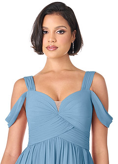Azazie Lianne Bridesmaid Dresses Steel Blue A-Line Off the Shoulder Chiffon Dress image5
