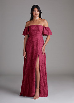 Azazie Sue Bridesmaid Dresses Burgundy A-Line Off the Shoulder Floral Burnout Convertible Dress image5
