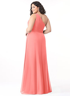 Azazie Dallas Vestidos de damas de honor Vestido de Coral de Gasa de Corte en A con Hombro unilateral image7