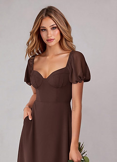 Azazie Fatima Bridesmaid Dresses Ganache A-Line with Pockets Chiffon Dress image6
