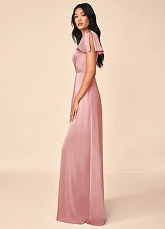 Azazie Soren Robes de demoiselle d'honneur Robe Trapèze en Satin extensible Plissée Rose Poudré image6