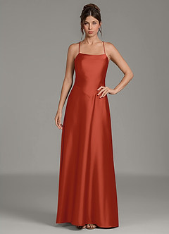 Azazie Eris Bridesmaid Dresses Rust A-Line Pleated Stretch Satin Dress image3
