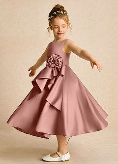 Azazie Hermia Flower Girl Dresses Cedar Rose A-Line Sleeveless Matte Satin Dress image3