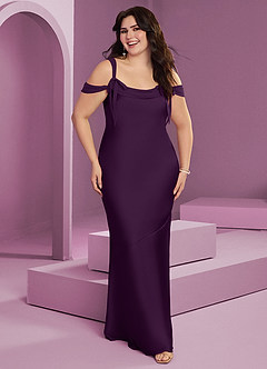 Barbie ♥ Azazie Bridesmaid Dresses Grape Sheath Pleated Stretch Satin Dress image9