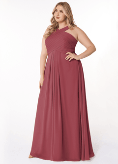 Azazie Kaleigh Jurken voor bruidsmeisjes Jurk van Chiffon met A-Lijn Geplooid Merlot image9