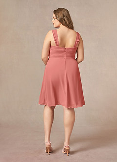 Azazie Olivia Mère de la mariée Robes Robe Trapèze en Mousseline de soie Encolure carrée plissée Rose Saumon image11