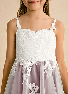 Azazie Coraline Flower Girl Dresses Ivory Dusty Rose A-Line Lace Dress image6