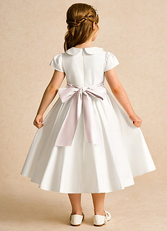Azazie Deary Flower Girl Dresses Ivory Rose Petal A-Line Bow Cotton Dress image2