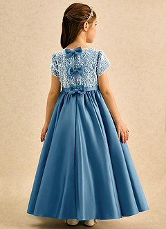 Azazie Cashew Flower Girl Dresses Steel Blue Ball-Gown with Sleeves Matte Satin Dress image1