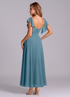 Azazie Leilani 신부 들러리 드레스 A라인 셔링 쉬폰 발목 길이 드레스 image5