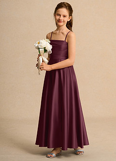 Azazie Pebbles Girls Formal Blumenmädchenkleider A-Linie Plissee Matte Satin Kleid Cabernetrot image5