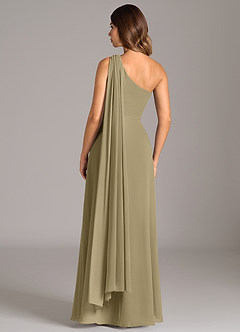 Azazie Tella Bridesmaid Dresses Moss Green A-Line One Shoulder Chiffon Dress image6