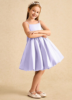 Azazie Davine vestidos de niña de las flores Vestido de Lila de Satin Mate de Corte En A con Tirante Espagueti image6