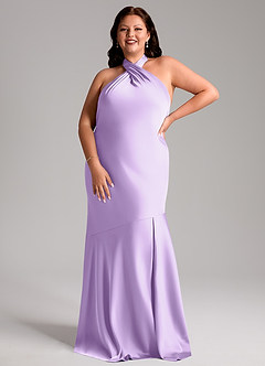 Azazie Lorena Bridesmaid Dresses Lilac Mermaid Pleated Stretch Satin Dress image7