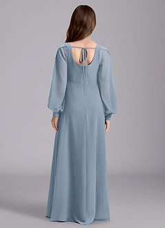 Azazie Bondi Junior Jurk van Chiffon met A-Lijn Blouson Stoffig Blauw image2