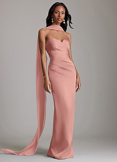 Azazie Sonora Vestidos de damas de honor Vestido de Rosetón de Satén Elástico de Corte Recto con Sin tirantes image9