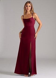 Azazie Callan Bridesmaid Dresses Burgundy A-Line Pleated Stretch Satin Convertible Dress image5