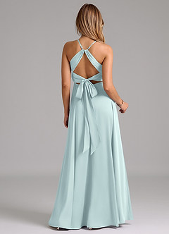 Azazie Evalleen Bridesmaid Dresses Mist A-Line Pleated Stretch Satin Dress image6