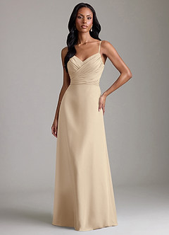 Azazie Kali 신부 들러리 드레스 A라인 주름진 쉬폰 바닥 길이 드레스 image1