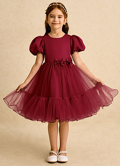 Azazie Cocoa Abiti da Ragazza di Fiori Abito Principessa in Tulle Plissettato Borgogna image5