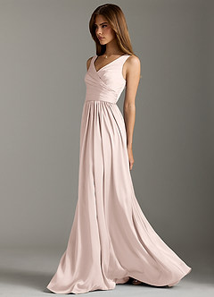 Azazie Keyla Bridesmaid Dresses Blushing Pink A-Line Pleated Stretch Satin Dress image7