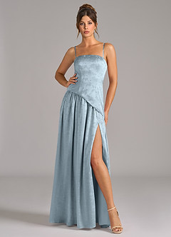 Azazie Adeline Bridesmaid Dresses Blue Floral Jacquard A-Line Strapless Floral Jacquard Dress image5