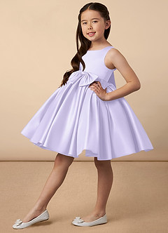 Azazie Bo Peep Flower Girl Dresses Lilac A-Line Bow Matte Satin Dress image2