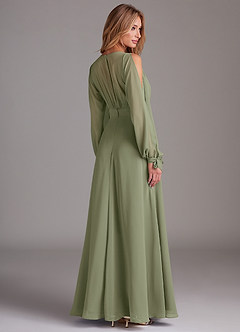 Azazie Matilda Robes de demoiselle d'honneur Robe Trapèze en Mousseline de soie Manche longue Pistache image2
