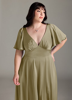 Azazie Kimber Brautjungfernkleider A-Linie Gestreift Stretch-Satin Kleid Moosgrün image11
