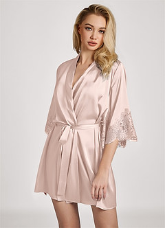 Robe com mangas com acabamento em renda de cetim