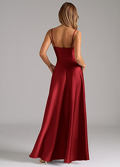 Azazie Elle Bridesmaid Dresses Scarlet A-Line Pleated Stretch Satin Dress image7