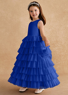 Azazie Twinkle Toes vestidos de niña de las flores Vestido de Azul Real de Tul de Corte En A con Lazo image4