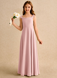 Azazie Puppy Girls Formal Robe Demoiselle D'honneur Fillette Robe Trapèze en Mousseline de soie Plissée Rose Poudré image3