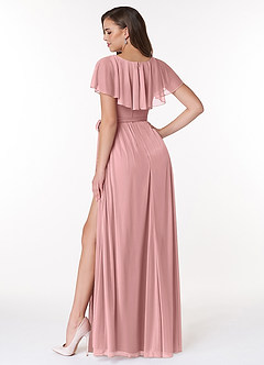 Azazie Jael Bridesmaid Dresses Dusty Rose A-Line V-Neck Mesh Dress image2