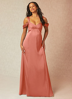 Azazie Rhea Robes de demoiselle d'honneur de maternité Robe Trapèze Épaule nue plissée Longueur ras du sol Satin extensible image4