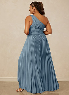 Christian Siriano Bridal for Azazie 1008 Robes de demoiselle d'honneur Robe Trapèze en Satin extensible Ue épaule Bleu Poussiéreux image14