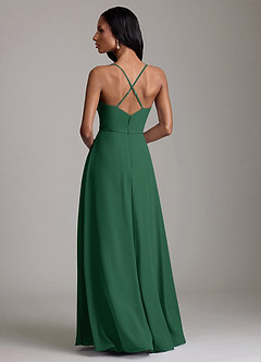 Azazie Naeem Bridesmaid Dresses Dark Green A-Line V-Neck Ruffle Chiffon Dress image2