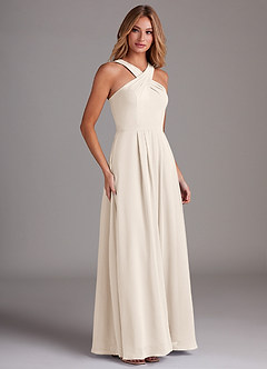 Azazie Dixie Bridesmaid Dresses White Alabaster A-Line Halter Pleated Chiffon Dress image4